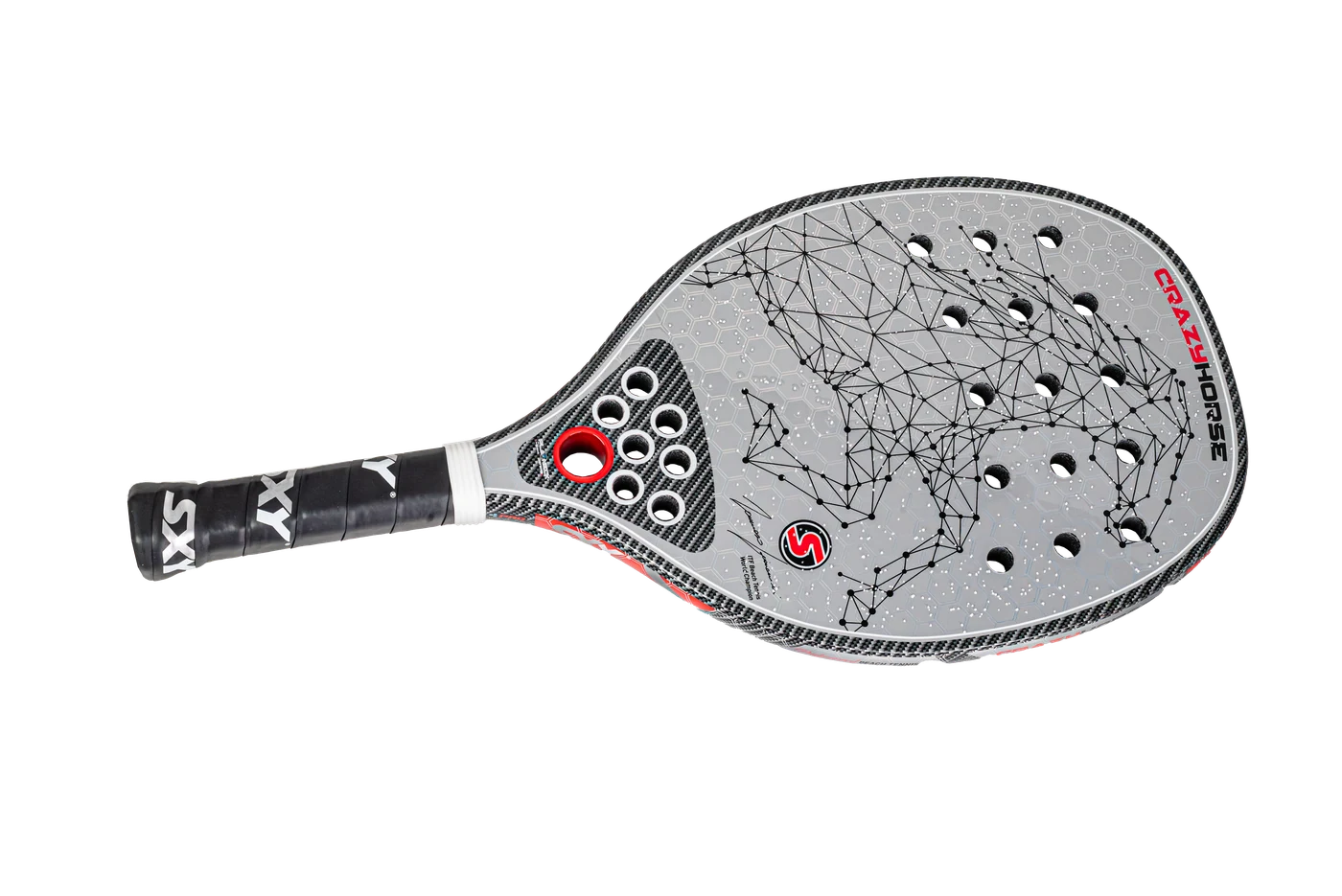 SXY Crazy Horse beach tennis paddle used for comparison testing